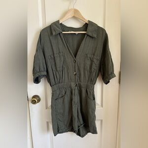 green linen blend romper in size S